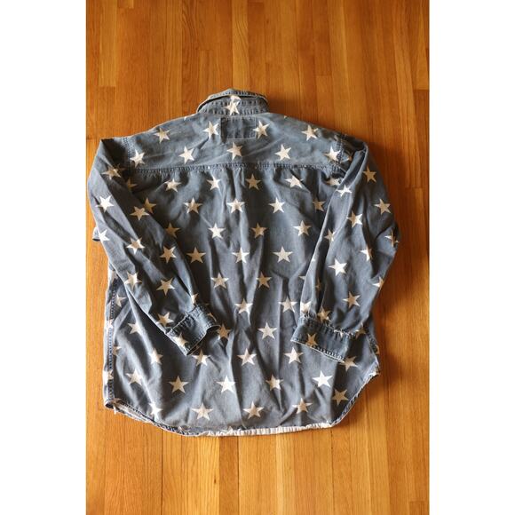 Vintage 90s Faded Glory Denim Stars Utility Button Up Shirt - Picture 2 of 4